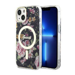 Guess Flower MagSafe - Etui iPhone 14 Plus (Czarny) (GUHMP14MHCFWSK)