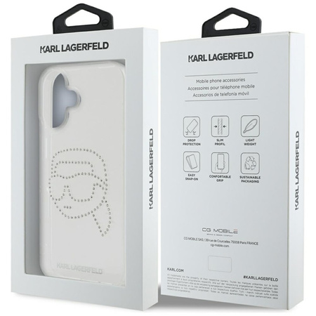Karl Lagerfeld IML Rhinestones Karl Head - Etui do iPhone 16 (przezroczysty) (KLHCP16SHKHDCELT)