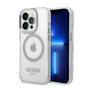 Guess Metal Outline MagSafe - Etui iPhone 14 Pro Max (przezroczysty / srebrny) (GUHMP14XHTRMS)