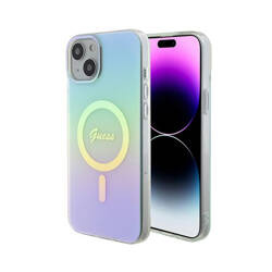 Guess IML Iridescent MagSafe - Etui iPhone 15 Plus (turkusowy) (GUHMP15MHITSQ)