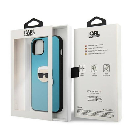 Karl Lagerfeld PU Leather Karl's Head Metal - Etui iPhone 13 mini (niebieski) (KLHCP13SPKMB)