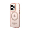 Guess Gold Outline Translucent MagSafe - Etui iPhone 14 Pro (różowy) (GUHMP14LHTCMP)