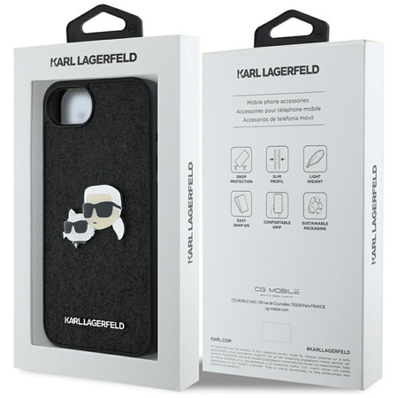 Karl Lagerfeld Fixed Glitter Karl & Choupette Heads Metal Pin - Etui do iPhone 16e (czarny) (KLHCPSE4PFGKCPK)