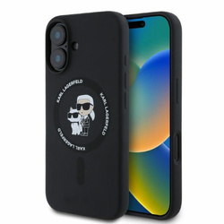 Karl Lagerfeld Silicone Karl & Choupette Ring MagSafe - Etui iPhone 16 (czarny) (KLHMP16SSCMKCRHK)