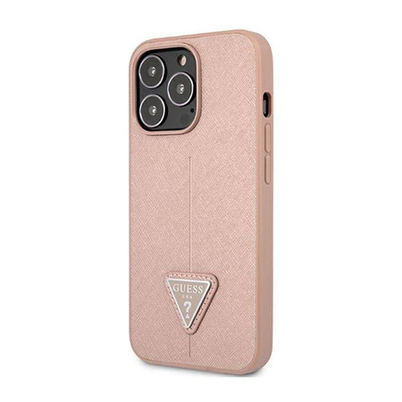Guess Saffiano Triangle Logo Case – Etui iPhone 14 Pro (różowy) (GUHCP14LPSATLP)