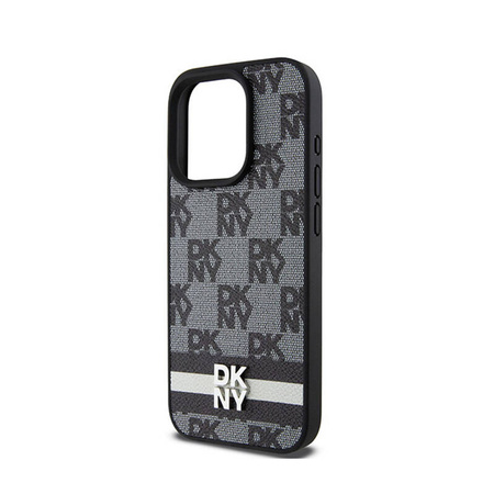 DKNY Leather Checkered Mono Pattern & Printed Stripes - Etui iPhone 15 Pro Max (czarny) (DKHCP15XPCPTSSK)
