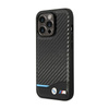 BMW Leather Carbon Blue Line – Etui iPhone 14 Pro (Czarny) (BMHCP14L22NBCK)