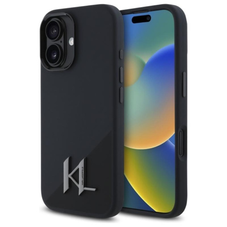 Karl Lagerfeld Silicone Shadow Metal Initial MagSafe - Etui iPhone 16 (czarny) (KLHMP16SSCMKMPCK)