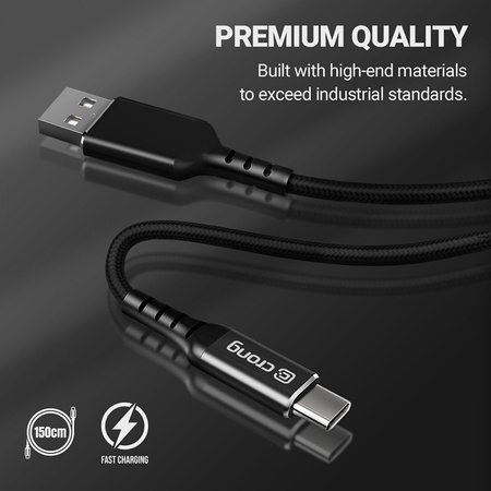 Crong Armor Link - Kabel 60W PD 3A USB-A do USB-C 150cm (czarny) (CRG-AL15USAC-BLK)