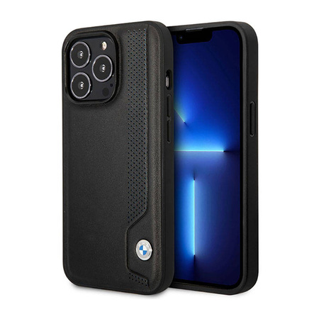 BMW Leather Blue Dots - Etui iPhone 14 Pro Max (czarny) (BMHCP14X22RBDK)