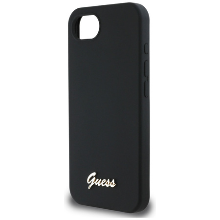 Guess Silicone Script Metal Logo MagSafe - Etui do iPhone 16e (czarny) (GUHMPSE4SMBSLK)