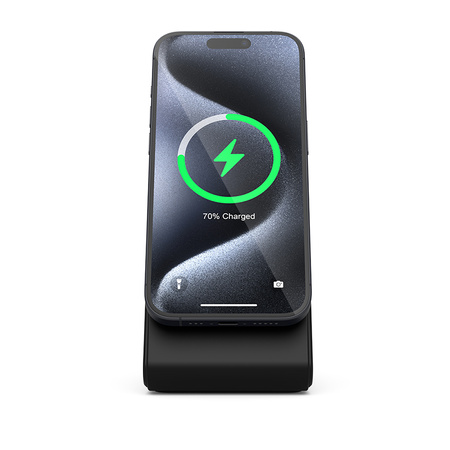 Crong MagSpot Stand - Ładowarka bezprzewodowa 2w1 z MagSafe do iPhone i AirPods (czarny) (CRG-MSS-BLK)