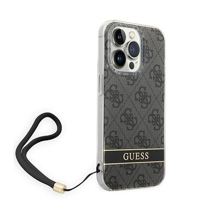 Guess 4G Print Cord - Etui ze smyczką iPhone 14 Pro (czarny) (GUOHCP14LH4STK)