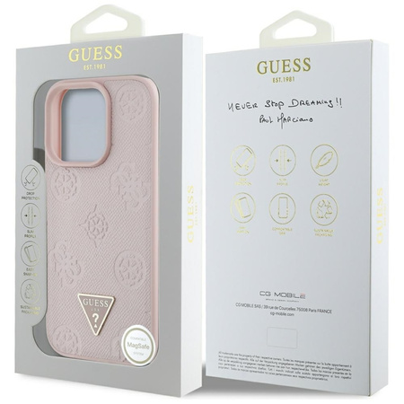 Guess Grained Hot Stamp Peony Triangle Logo MagSafe - Etui do iPhone 16 Pro (różowy) (GUHMP16LPGBTMP)