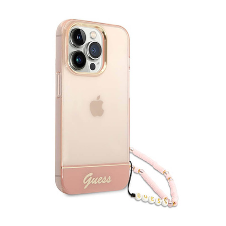 Guess Translucent Pearl Strap - Etui iPhone 14 Pro Max (różowy) (GUHCP14XHGCOHP)