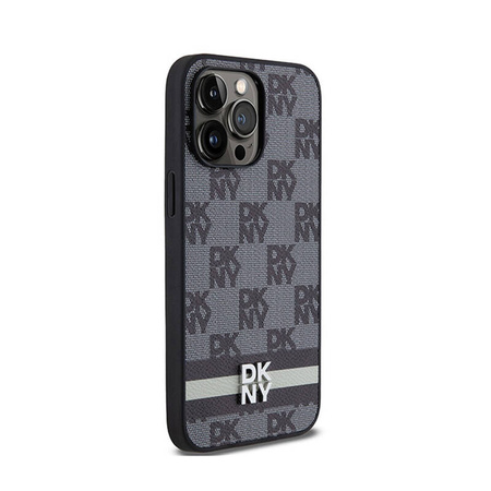 DKNY Leather Checkered Mono Pattern & Printed Stripes - Etui iPhone 14 Pro Max (czarny) (DKHCP14XPCPTSSK)