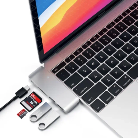 Satechi Hub z USB-C na 2x USB, SD, microSD - Srebrny (ST-TCUPS)