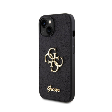 Guess Glitter Script Big 4G - Etui iPhone 15 (czarny) (GUHCP15SHG4SGK)