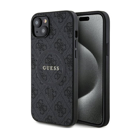 Guess 4G Collection Leather Metal Logo MagSafe - Etui iPhone 15 / 14 / 13 (czarny) (GUHMP15SG4GFRK)
