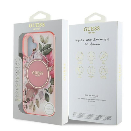 Guess IML Flower & Tonal Circle MagSafe - Etui iPhone 16 (różowy) (GUHMP16SHFWBDCEP)
