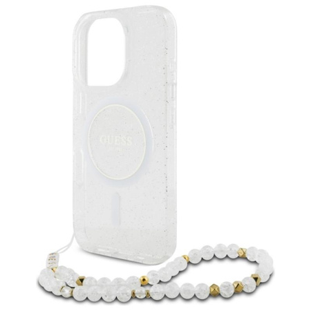 Guess IML Glitter With Pearl Strap MagSafe - Etui iPhone 16 Pro (przezroczysty) (GUHMP16LHGCRELST)