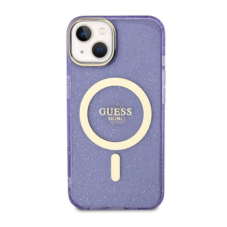 Guess Glitter Gold MagSafe - Etui iPhone 14 (Purpurowy) (GUHMP14SHCMCGU)