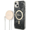 Guess Bundle Pack MagSafe IML Marble - Zestaw etui + ładowarka MagSafe iPhone 14 Plus (czarny/złoty) (GUBPP14MHMEACSK)