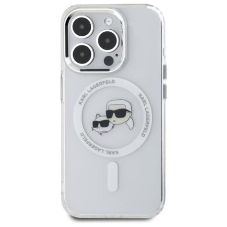 Karl Lagerfeld IML Metal Karl & Choupette Head MagSafe - Etui iPhone 15 Pro Max (biały) (KLHMP15XHLSKCH)