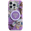 Guess Glitter Flowers Triangle Buttons MagSafe - Etui do iPhone 16 Pro Max (fioletowy) (GUHMP16XHFLPEDU)