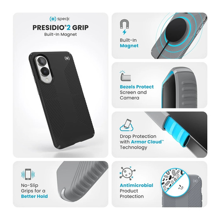 Speck Presidio2 Grip Magnet - Etui Samsung Galaxy S25 Edge MagSafe (Black/Slate Grey/White) (150932-3205)