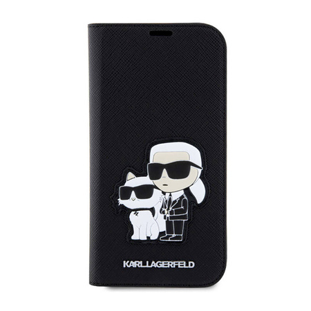 Karl Lagerfeld Booktype NFT Saffiano Karl & Choupette - Etui iPhone 14 Pro (Czarny) (KLBKP14LSANKCPK)