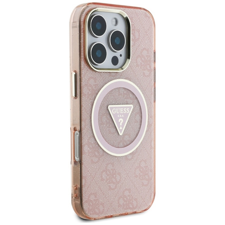 Guess IML Metal Glitter 4G Circle Triangle MagSafe - Etui do iPhone 16 Pro (różowy) (GUHMP16LHG4PRTGP)