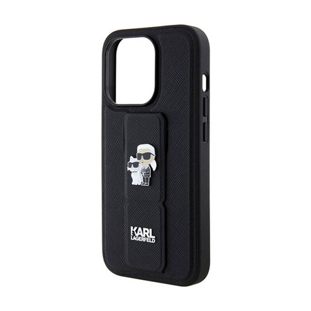 Karl Lagerfeld Gripstand Saffiano Karl & Choupette Pins - Etui iPhone 13 Pro (czarny) (KLHCP13LGSAKCPK)