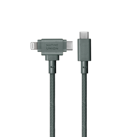 Native Union Belt Cable Duo - kabel USB-C - USB-C / lightning, 1,5 m (slate green) (BELT-CCL-GRN-NP)
