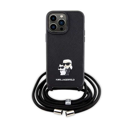 Karl Lagerfeld Crossbody Saffiano Metal Pin Karl & Choupette - Etui iPhone 14 Pro Max (czarny) (KLHCP14XSAKCPSK)