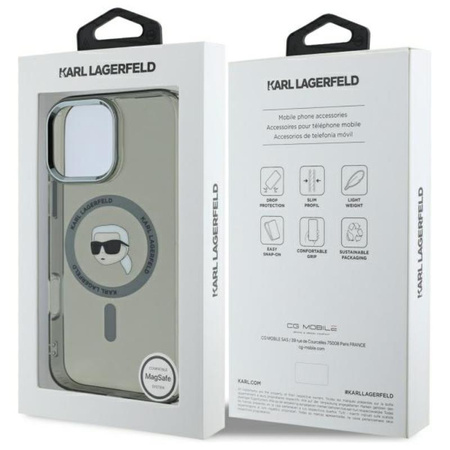 Karl Lagerfeld IML Metal Karl Head MagSafe - Etui iPhone 16 Pro (czarny) (KLHMP16LHLSKIK)