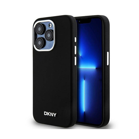 DKNY Liquid Silicone Small Metal Logo MagSafe - Etui iPhone 15 Pro (czarny) (DKHMP15LSMCHLK)