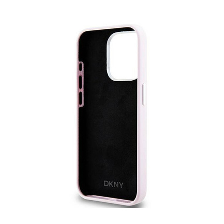 DKNY Liquid Silicone Small Metal Logo MagSafe - Etui iPhone 15 Pro (różowy) (DKHMP15LSMCHLP)