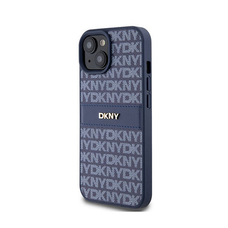 DKNY Leather Mono Stripe & Metal Logo - Etui iPhone 15 / 14 / 13 (niebieski) (DKHCP15SPRTHSLB)