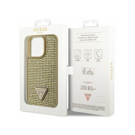 Guess Rhinestone Triangle - Etui iPhone 14 Pro (złoty) (GUHCP14LHDGTPD)