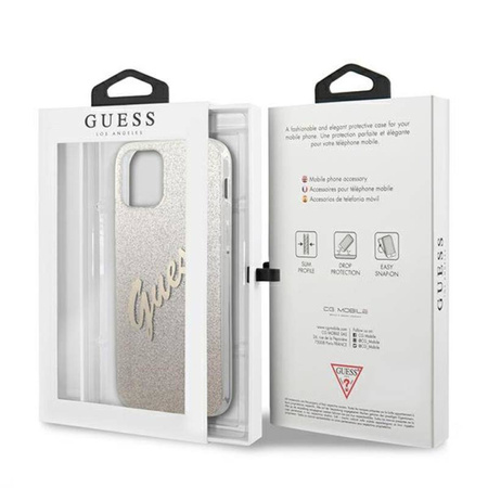 Guess Glitter Gradient Script - Etui iPhone 12 Pro Max (złoty) (GUHCP12LPCUGLSGO)