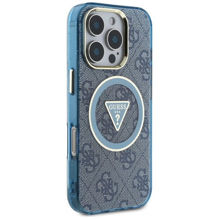 Guess IML Metal Glitter 4G Circle Triangle MagSafe - Etui do iPhone 16 Pro Max (niebieski) (GUHMP16XHG4PRTGB)
