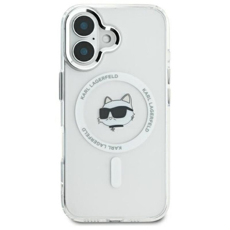 Karl Lagerfeld IML Metal Choupette Head MagSafe - Etui iPhone 16 Plus (biały) (KLHMP16MHLSCHH)