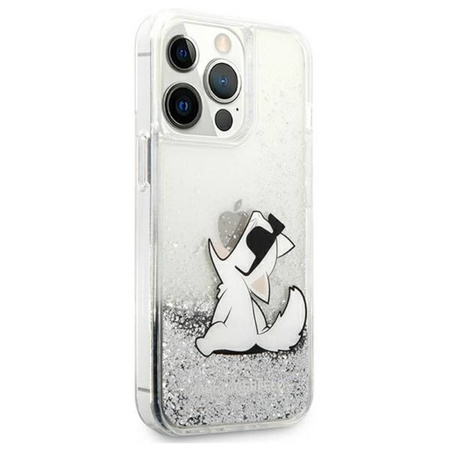 Karl Lagerfeld Liquid Glitter Choupette Fun - Etui iPhone 13 Pro Max (srebrny) (KLHCP13XGCFS)
