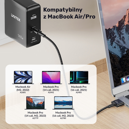 Unitek Kabel zasilający USB-C - MagSafe 3 140W 1 m  - czarny (C14121BK-1M)