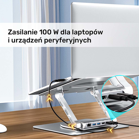 Unitek Podstawka pod laptop z odłączanym hubem USB-C HDMI 1,4, 4K PD 100W (D1109B01)