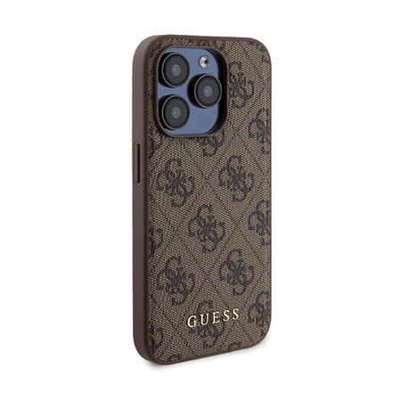 Guess Bundle Pack MagSafe 4G Metal Gold Logo - Zestaw etui + Power Bank 5000mAh MagSafe iPhone 15 Pro (brązowy) (GUBPM5P15L4GEMGW)