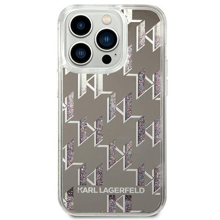 Karl Lagerfeld Monogram Liquid Glitter - Etui iPhone 14 Pro (srebrny) (KLHCP14LLMNMS)
