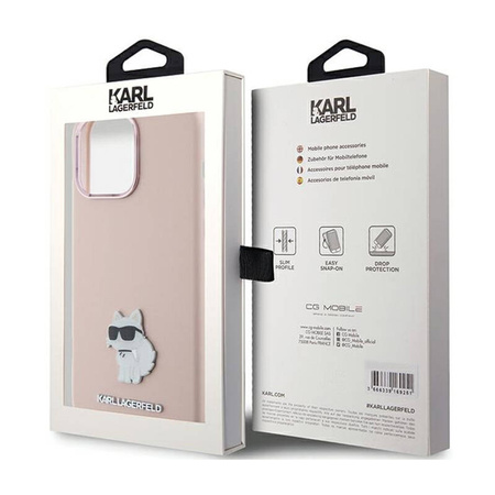 Karl Lagerfeld Silicone Choupette Metal Pin - Etui iPhone 15 Pro Max (różowy) (KLHCP15XSMHCNPP)