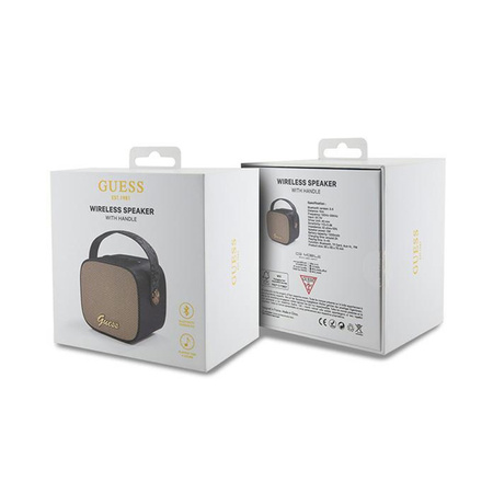 Guess Mini Bluetooth Speaker 4G Leather Script Logo with Strap - Głośnik Bluetooth V5.3 (czarny) (GUWSB2P4SMK)